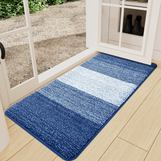 Kitinjoy Indoor Outdoor Door Mat, 59x24 Non-Slip Absorbent Dirt Trapper, Low-Profile Washable Inside Entrance Front Floor Mat, Sturdy Soft Entry Doormats for Entryway, Navy Blue