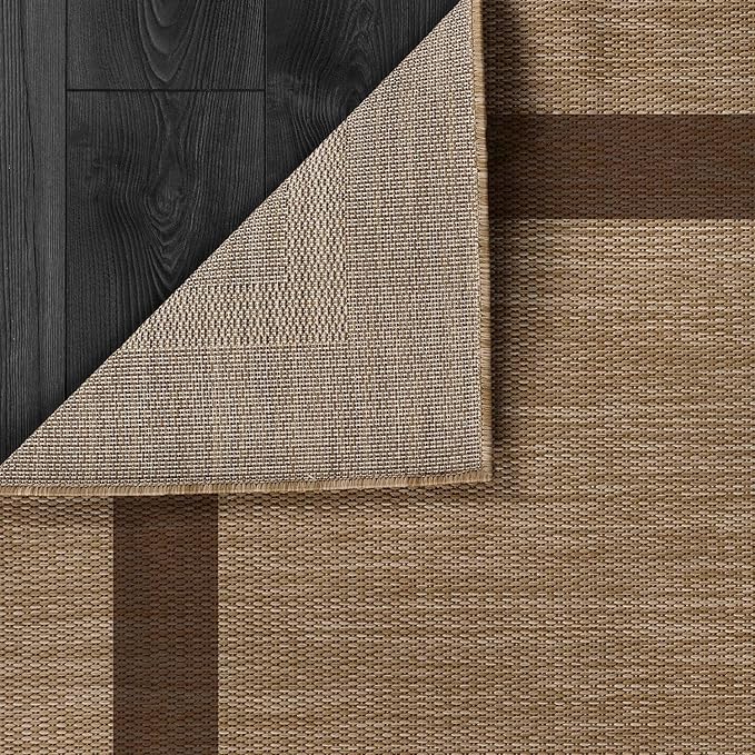 CAMILSON Outdoor Rug 9x12 - Large Modern Outside Rugs for Patios Porches Waterproof Durable Washable Non-Shedding, Easy-to-Clean Indoor Outdoor Area Carpet (9 x 12, Bordered - Jute)