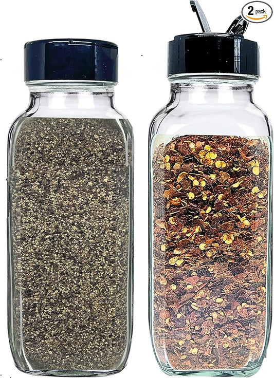 JARMING COLLECTIONS 16oz Glass French Square Spice Shakers with Lids – Large Seasoning Containers for Kitchen, Pantry, Herbs & Spices - Enhance Your Spice Storage – Made in USA