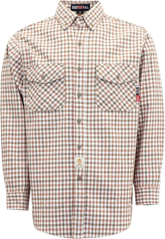 BOCOMAL FR Shirts for Men Welding Shirt Plaid 8.5oz Heavyweight Fire Retardant/Flame Resistant Welding Jacket
