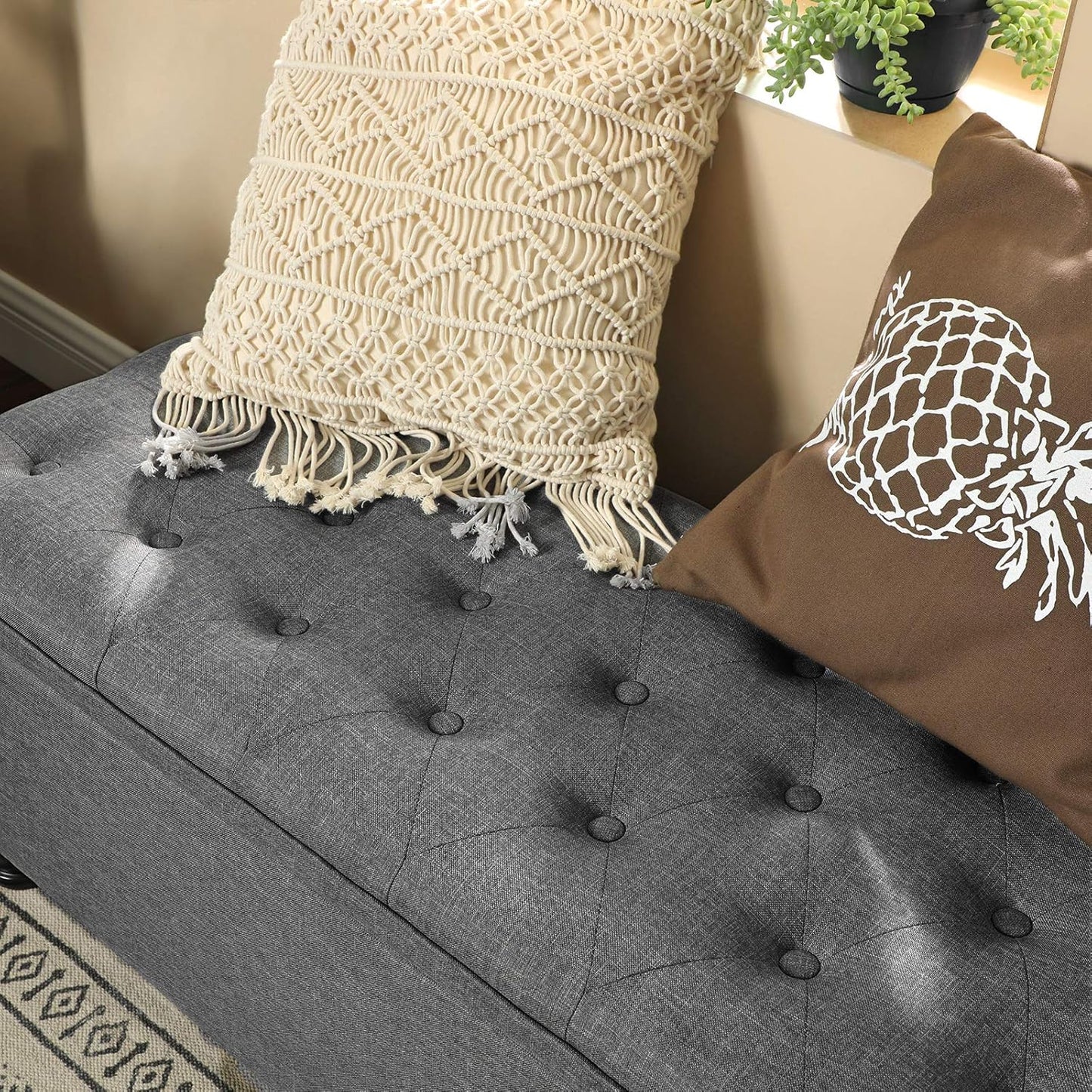 SONGMICS Storage Ottoman, Storage Bench, Tufted Entryway Bedroom Bench, 17.7 x 46.5 x 17.7 Inches, Hinges Easy Lid Operation, Wooden Legs, Linen-Look Cover, Loads 330 lb, Dark Gray ULOM070G01