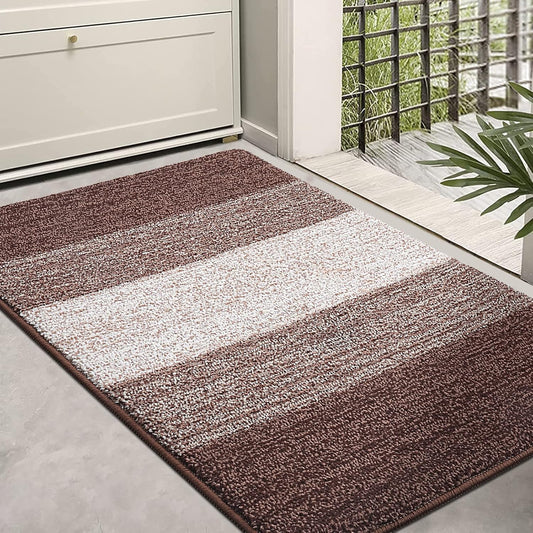 Kitinjoy Indoor Outdoor Door Mat, 36x24 Non-Slip Absorbent Dirt Trapper, Low-Profile Washable Inside Entrance Front Floor Mat, Sturdy Soft Entry Doormats for Entryway, Brown