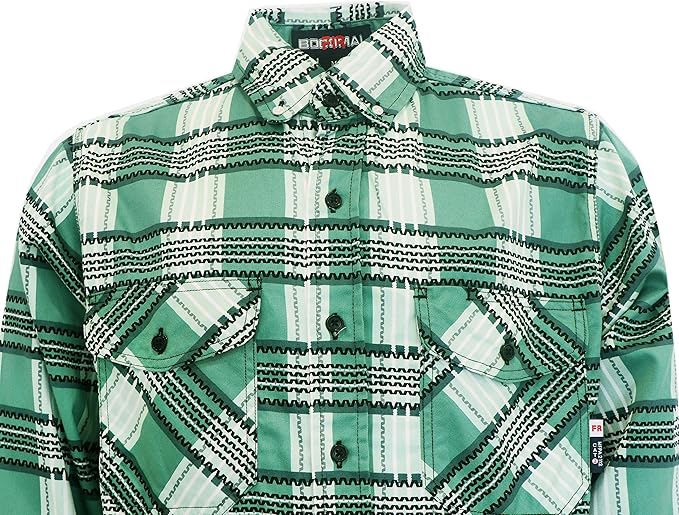 BOCOMAL FR Shirts for Men Printed Plaid Flame Resistant NFPA2112/CAT2 6.5oz Lightweight Fire Retardant Shirt