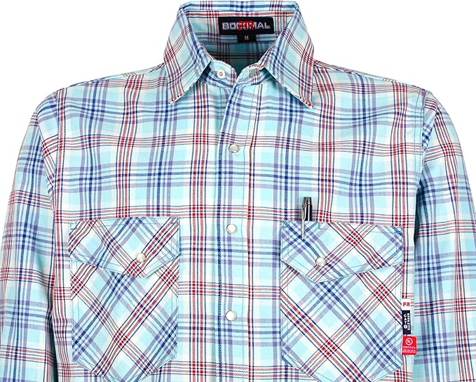 BOCOMAL FR Shirts Flame Resistant 100% C NFPA2112 7.5oz Men's Fire Retardant Welding Shirt