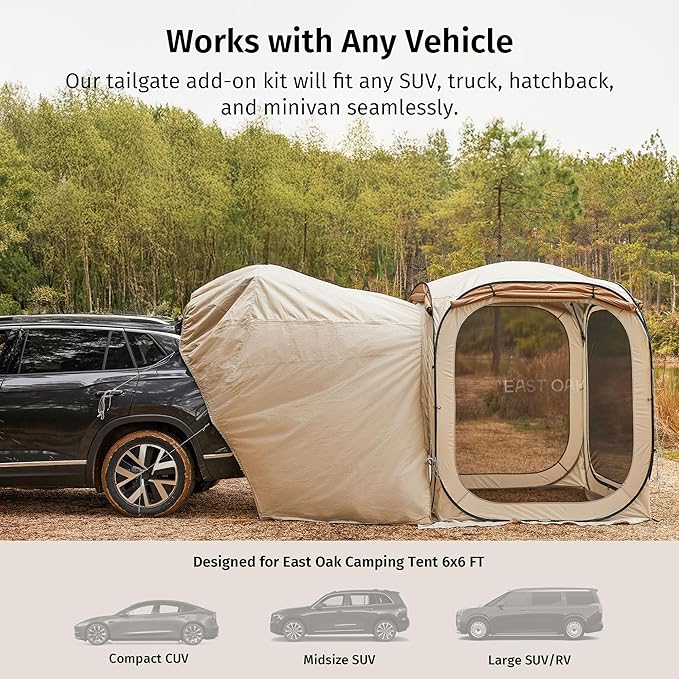 East Oak SUV Tailgate Tent Extension | Camping Shade for SUV, Truck & Hatchback | Windproof & Waterproof Canopy for Outdoor Adventures | Designed for 12x12 FT East Oak Camping Tent