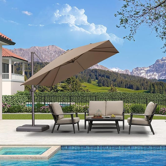 PURPLE LEAF 10 Feet Patio Cantilever Umbrella Square Outdoor Umbrella with 360° Rotation and Aluminum Offset Hanging for Garden Backyard Pool, Taupe