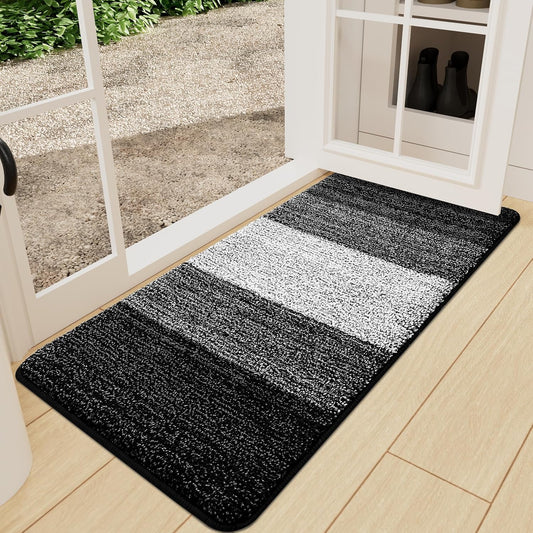 Kitinjoy Indoor Outdoor Door Mat, 47x24 Non-Slip Absorbent Dirt Trapper, Low-Profile Washable Inside Entrance Front Floor Mat, Sturdy Soft Entry Doormats for Entryway, Black