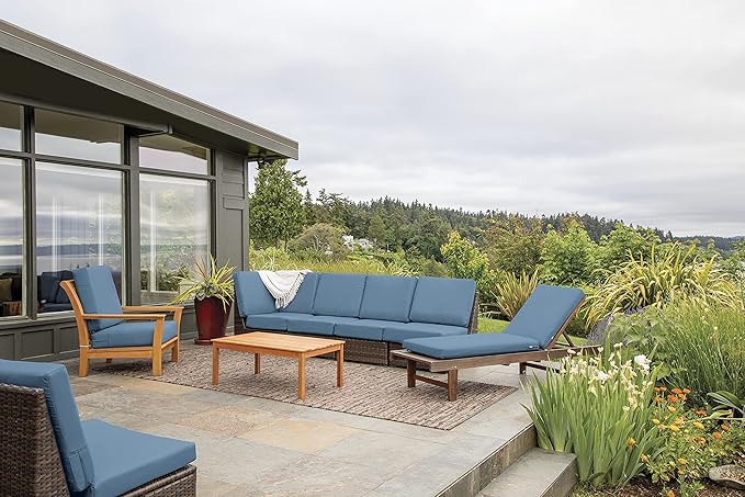 Classic Accessories Ravenna Water-Resistant 25 x 25 x 5 Inch Square Patio Seat Cushion Slip Cover & Foam, Empire Blue, Lounge Chair Cushion