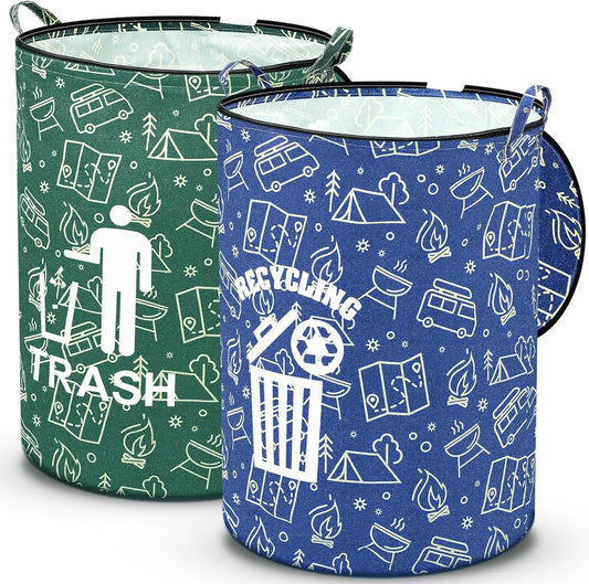 2 Pack Collapsible Trash Can Camping with Zippered Lid Foldable Storage Bin Portable Garbage Can for Outdoor Camping RV's Yard Waste (Trash and Recycling Style)