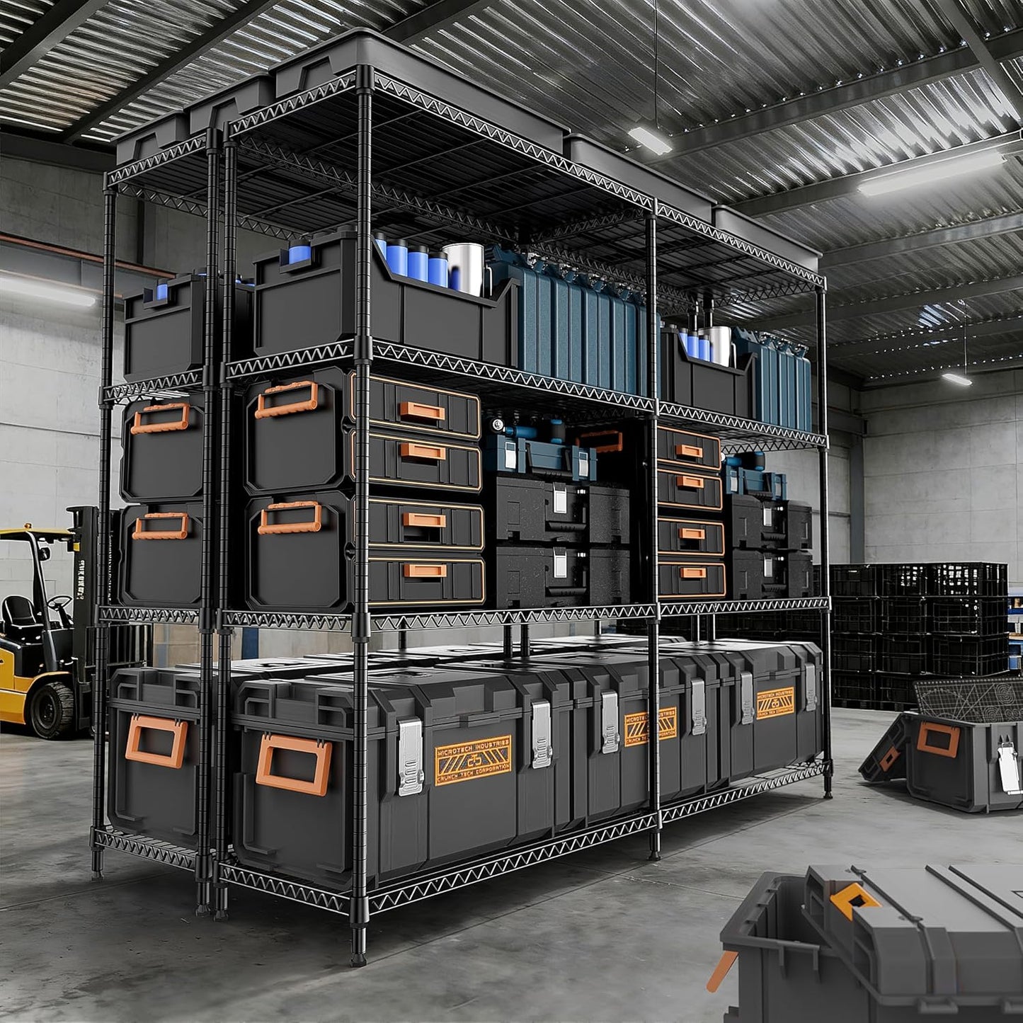 4 Tiers Storage Shelves Load 1200LBS, Metal Shelving Wire Metal Shelving Unit Shelves for Storage Adjustable Garage Shelving for Pantry Kitchen Garage Black 15.8" D x 33.5" W x 59.5" H