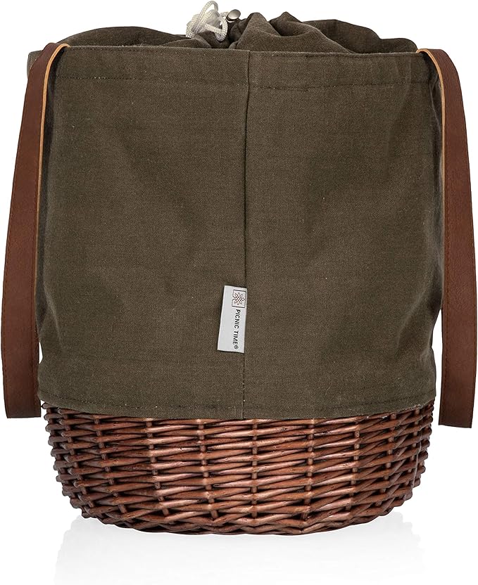 PICNIC TIME Coronado Canvas and Willow Basket Tote, Picnic Tote Bag, Beach Tote