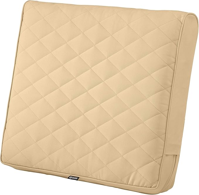 Classic Accessories Montlake FadeSafe Water-Resistant 21 x 20 x 4 Inch Wide Back Patio Quilted Lounge Cushion, Chamomile