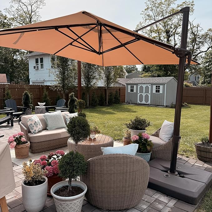 PURPLE LEAF 10' X 13' Patio Cantilever Umbrella Rectangle Umbrella Outdoor with Aluminum Offset Hanging and 360° Rotation for Pool Garden Deck Patio, Taupe