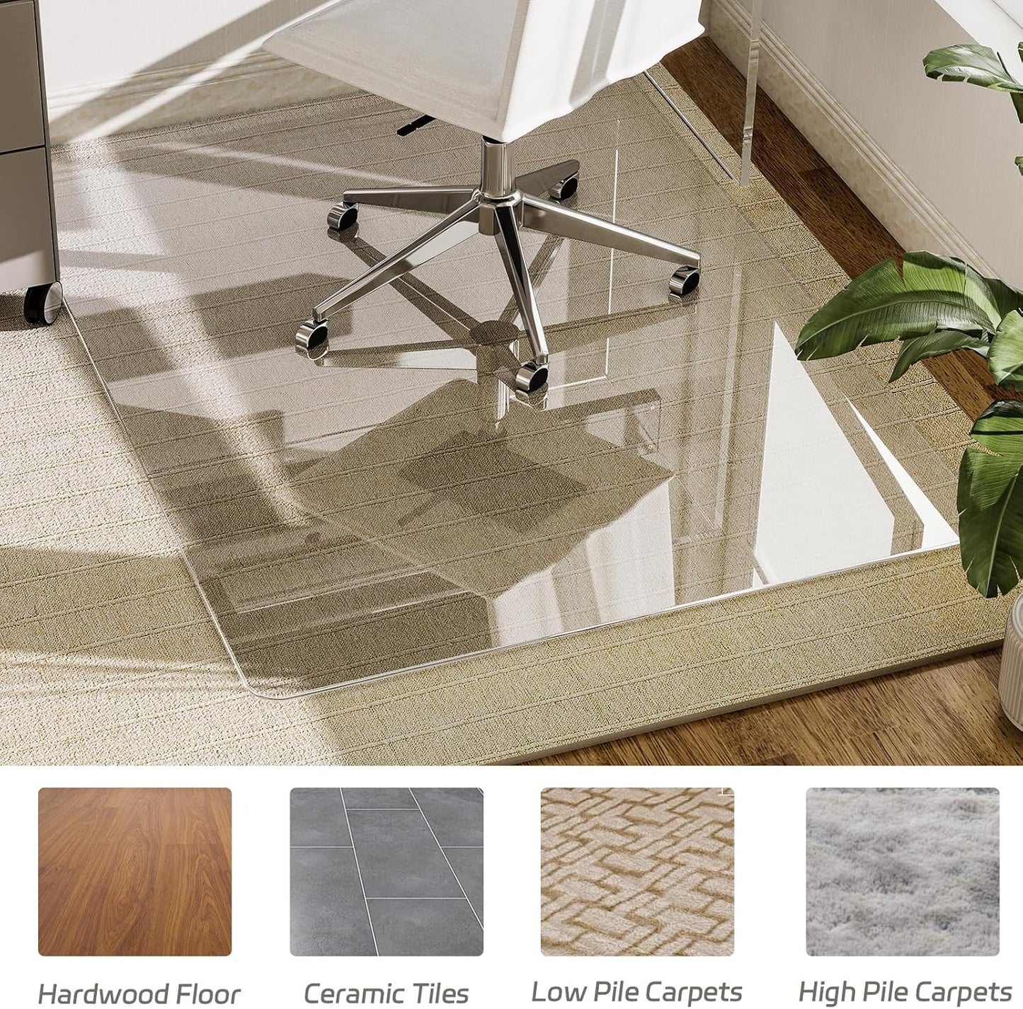 GLSLAND 46"x46" Tempered Glass Chair Mat Square Heavy-Duty Floor Protector for Carpet & Hard Floors Scratch-Resistant Office Computer Desk Mat 1/5" Clear