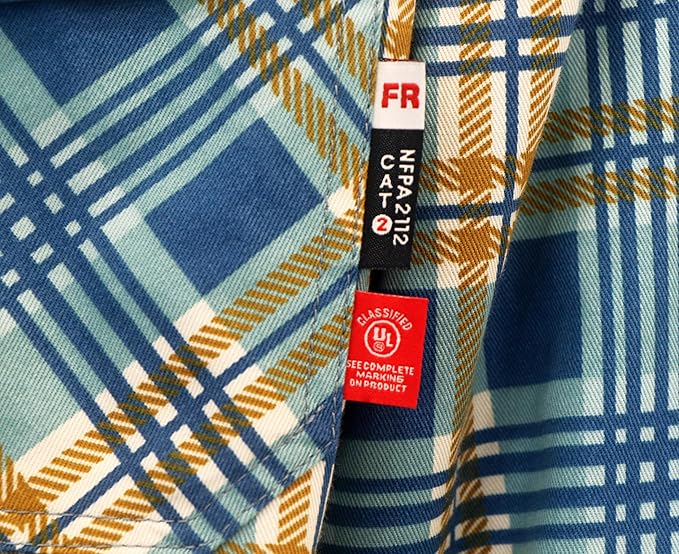 BOCOMAL FR Shirts for Men Printed Plaid Flame Resistant NFPA2112/CAT2 6.5oz Lightweight Fire Retardant Shirt
