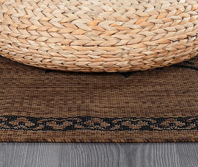 CAMILSON Outdoor Rug, 10x14 Medallion Nut Brown Black Modern Area Rugs for Large Indoor and Outdoor Patios, Kitchen and Hallway Mats, Washable Porch Deck Outside Carpet (Nut Brown Black, 10 x 14)