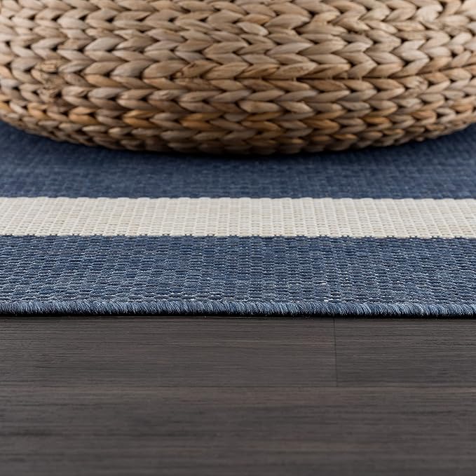 CAMILSON Outdoor Rug 9x12, Large Modern Outside Rugs for Patios Porches Waterproof Durable Washable Non-Shedding, Easy-to-Clean Indoor Outdoor Area Carpet (9 x 12, Bordered - Blue/White)