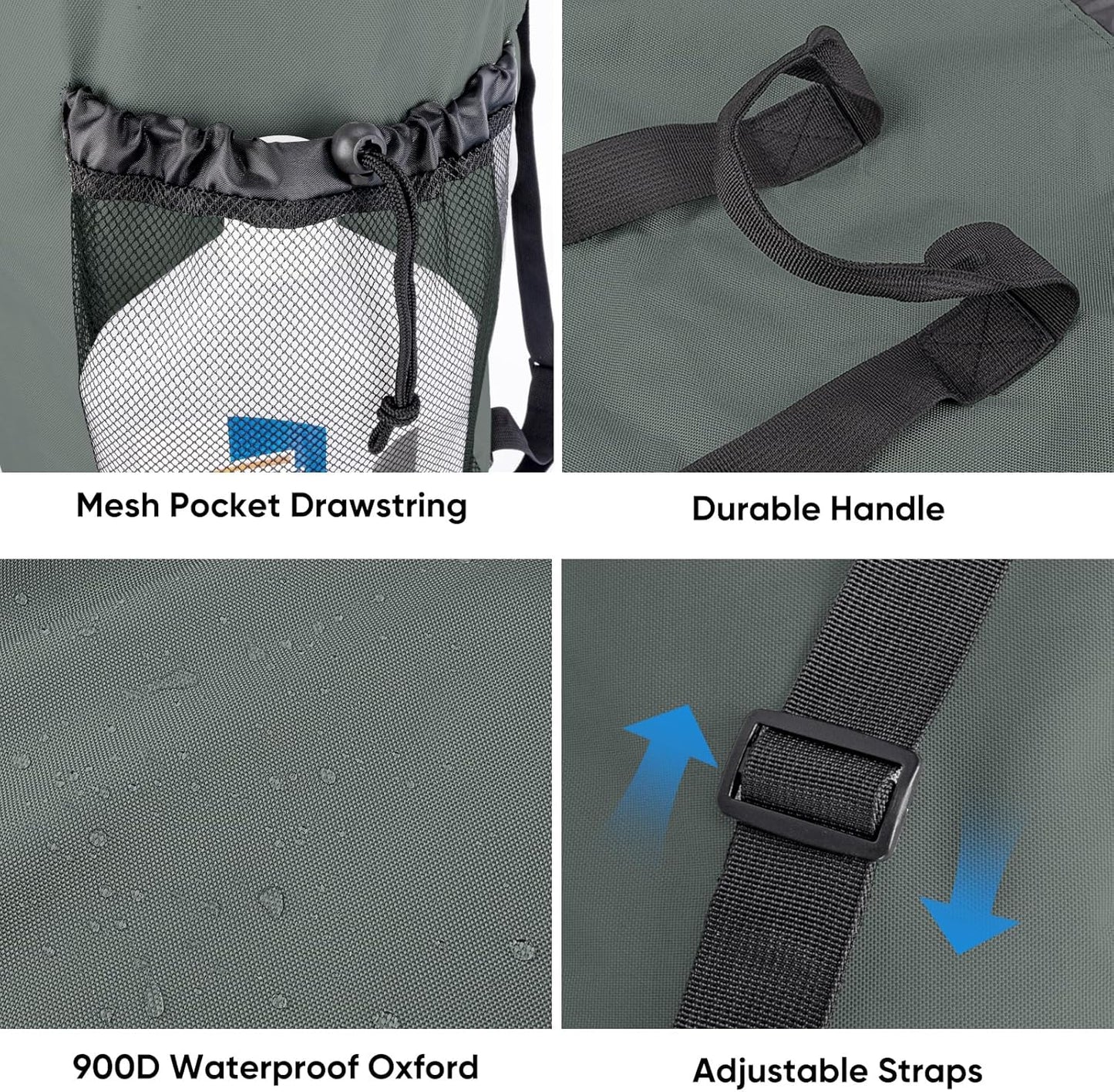 BALEINE 150L Laundry Bag Backpack, 900D Oxford Fabric Large Travel Laundry Bags with Shoulder Straps and 2 Mesh Pockets for College Dorm, Apartment, Laundromat (Dark Grey, 150L)