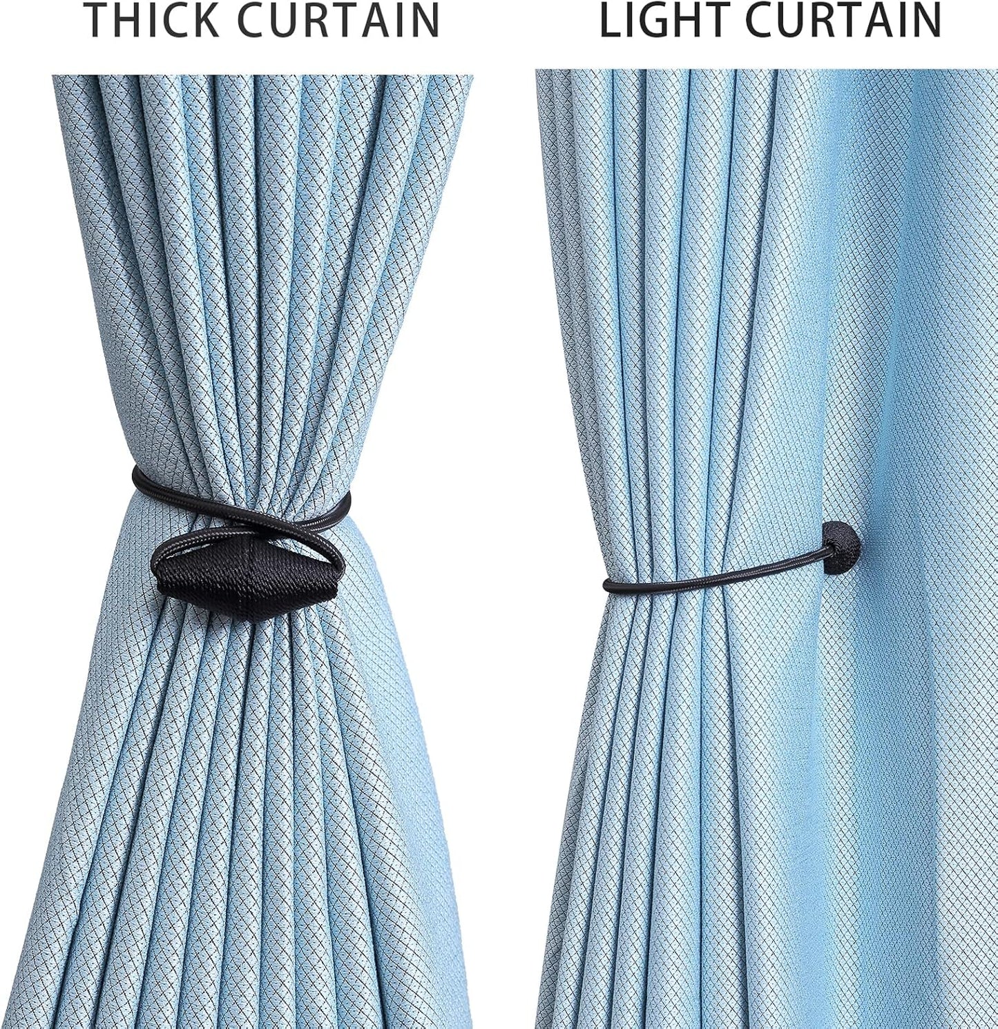 2 PCS Magnetic Curtain Tiebacks, European Style Convenient Drape Tie Backs Holdbacks for Thin or Thick Home & Office Window Draperies, No Tools Required-Black