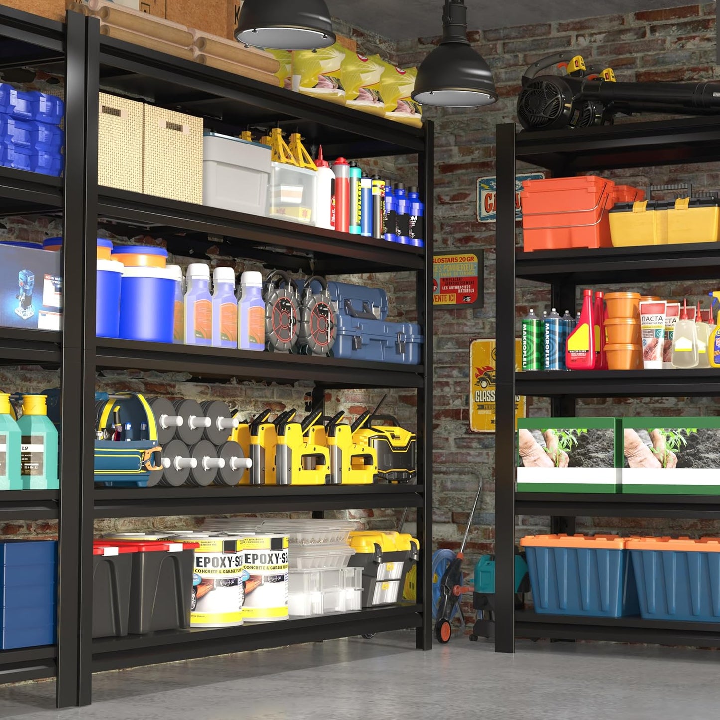 84“H Garage Shelving Heavy Duty Storage Shelves 3000 LBS Adjustable 5 Tier Metal Shelving Uints and Storage for Garage, Warehouse, Commercial, 48" W x 24" D x 84" H, 3 Packs