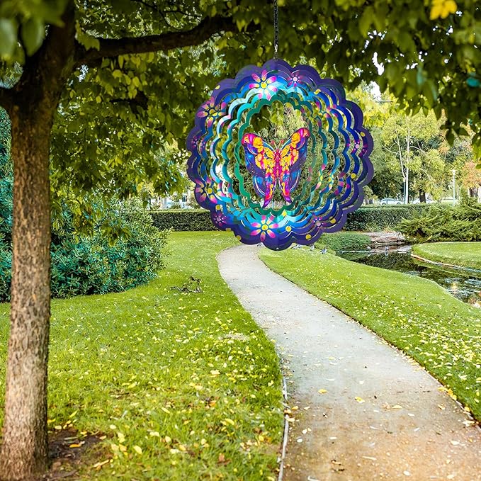 Butterfly Metal Wind Spinners - Butterfly Gifts for Women Mom Grandma Wife, Hanging Wind Spinner for Outdoor & Indoor Decorations, 12 inch for Ornament