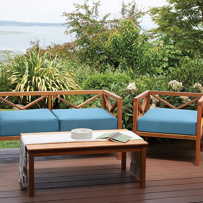 Classic Accessories Ravenna Water-Resistant 25 x 25 x 5 Inch Square Patio Seat Cushion Slip Cover & Foam, Empire Blue, Lounge Chair Cushion