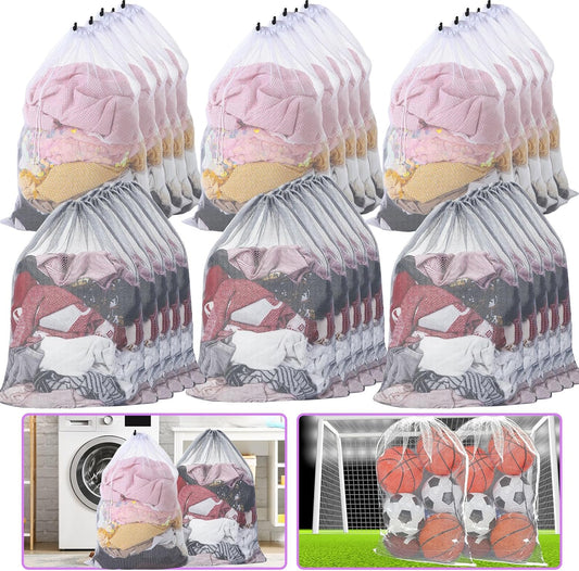 Berlune 30 Pack 24 x 36 Inches Large Mesh Bags for Laundry, Wash bags, Sturdy Mesh Material Closed with Drawstring, Factory, University, Dormitory, Travel and Apartment Dweller (White, Gray)