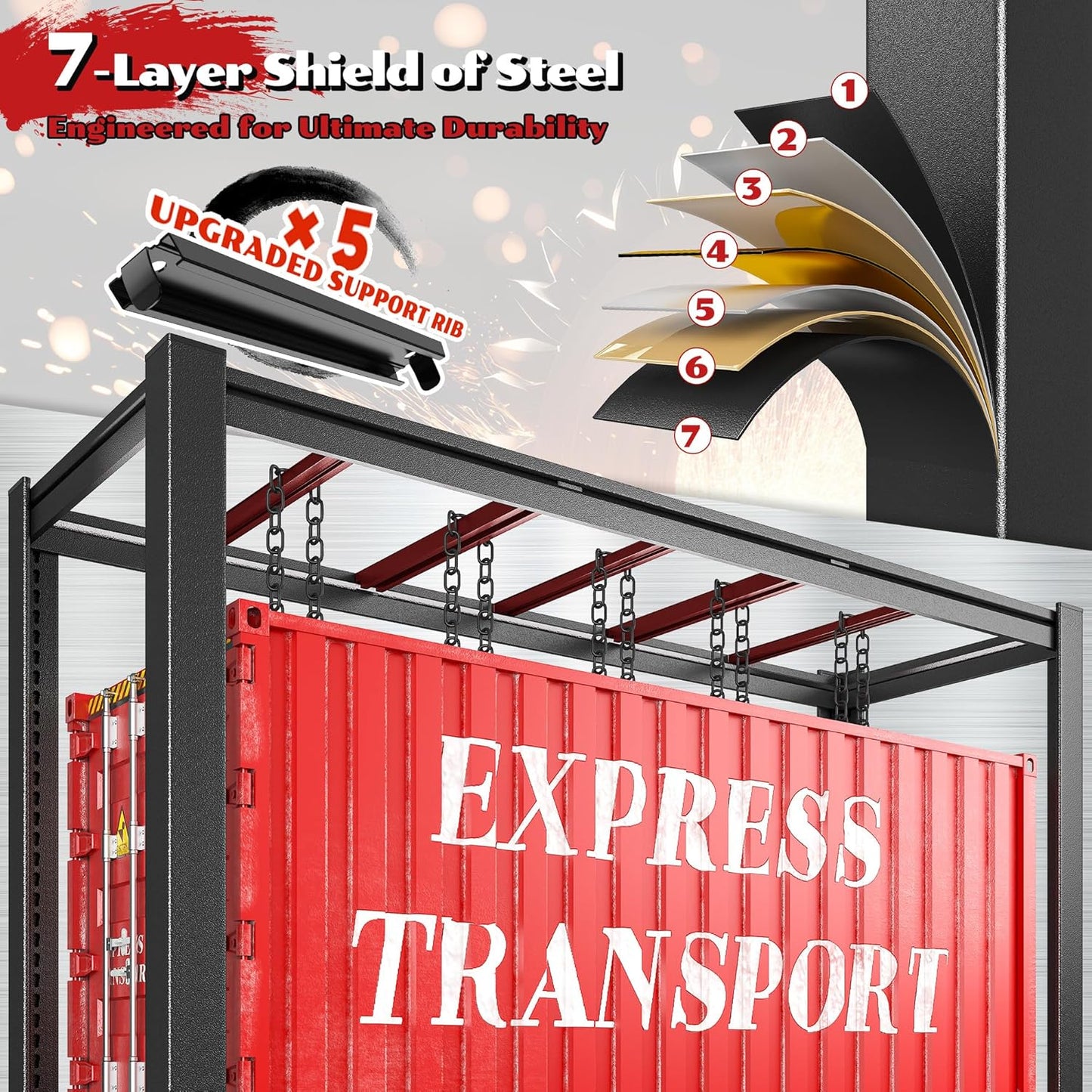 3125LBS Storage Shelves, 60.1" W Garage Shelving Heavy Duty, Adjustable Metal Shelving Unit, Storage Rack for Garage, Basement, Warehouse with Tool-Free Installation, 60.1" W x 24" D x 72.1" H