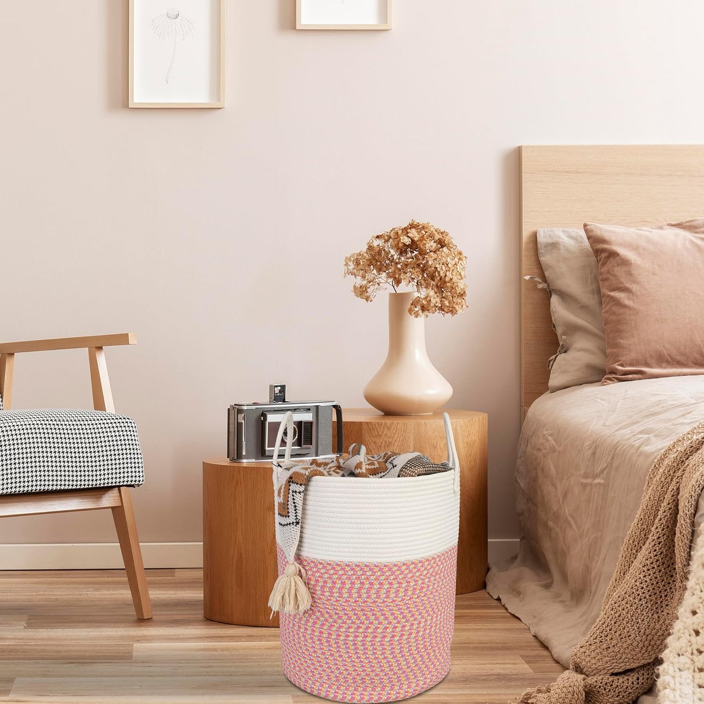 Cotton Rope Laundry Basket Hamper for Clothes Woven Storage Basket for Living Room Bedroom Boho Tall Rope Baskets for Blanket Toys Pillow Towels Baby Nursery Hamper Bin Large (multicolor)