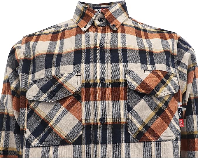 BOCOMAL FR Shirts for Men Welding Shirt Plaid 8.5oz Heavyweight Fire Retardant/Flame Resistant Welding Jacket
