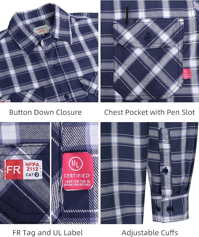 TICOMELA FR Shirts for Men Flame Resistant Shirt CAT2 Light Weight 6.5oz Fire Retardant Men's Welding Shirt