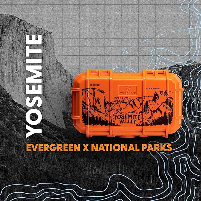 Evergreen 56 ToughBox - EDC Dry Box Protective Case USA Made for Organization of Cameras, Phones, Camping, Fishing, Hiking, Water Sports (National Park - Orange Yosemite)