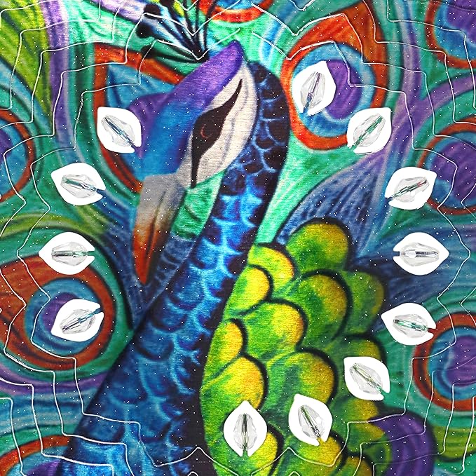 Exhart Wind Spinner, Peacock Mandala Hanging Wind Sculpture, 3D Laser Cut Patterns with Bead Details, Metal Outdoor Garden Decoration, Multicolor Lawn and Yard Art, 12 Inch