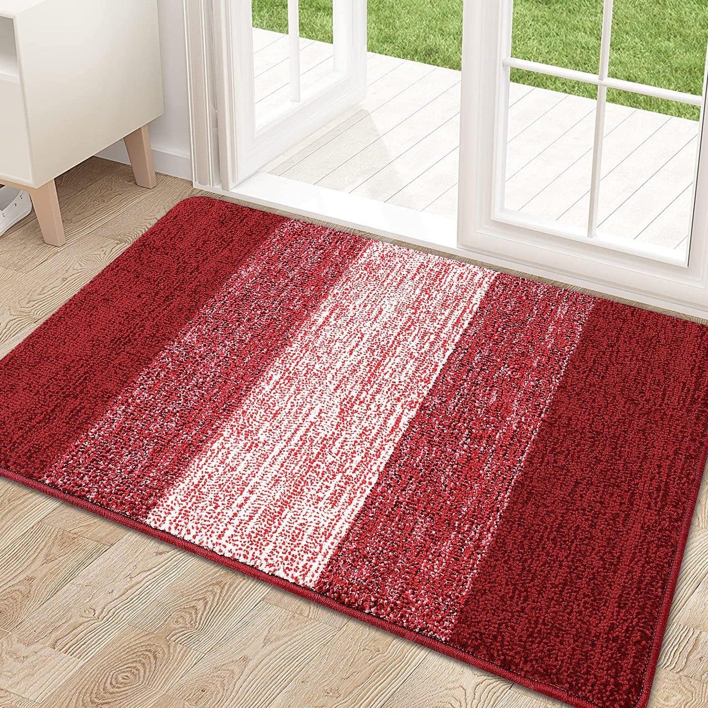 Kitinjoy Indoor Outdoor Door Mat, 32x20 Non-Slip Absorbent Dirt Trapper, Low-Profile Washable Inside Entrance Front Floor Mat, Sturdy Soft Entry Doormats for Entryway, Burgundy