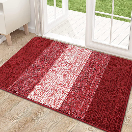 Kitinjoy Indoor Outdoor Door Mat, 32x20 Non-Slip Absorbent Dirt Trapper, Low-Profile Washable Inside Entrance Front Floor Mat, Sturdy Soft Entry Doormats for Entryway, Burgundy