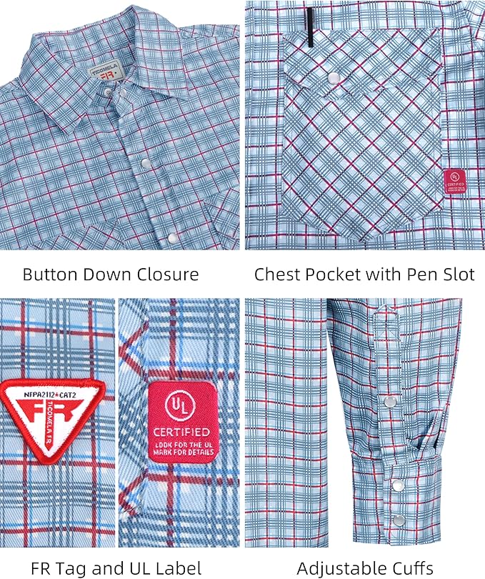 TICOMELA FR Shirts for Men Flame Resistant Shirt CAT2 Light Weight 6.5oz Fire Retardant Men's Welding Shirt