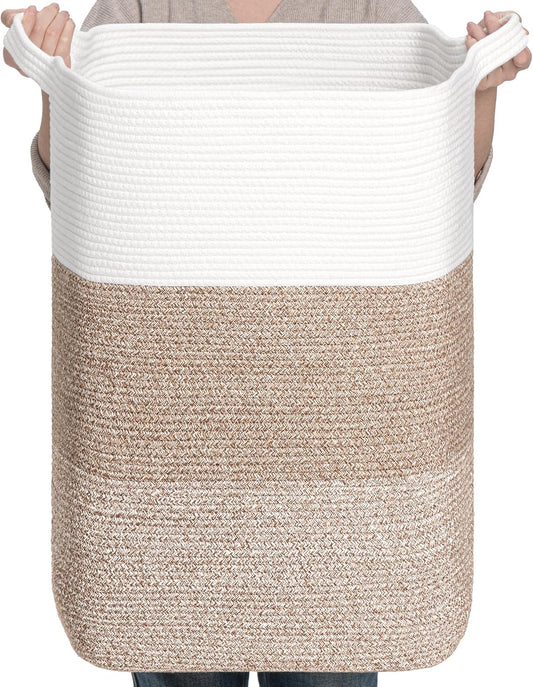 CLHMILY&Z 95L Laundry Basket Rectangular Brown Rope - 16x15x24 Inches - Dirty Clothes and Soft Storage Bin for Blankets, Toys, and Nursery Essentials