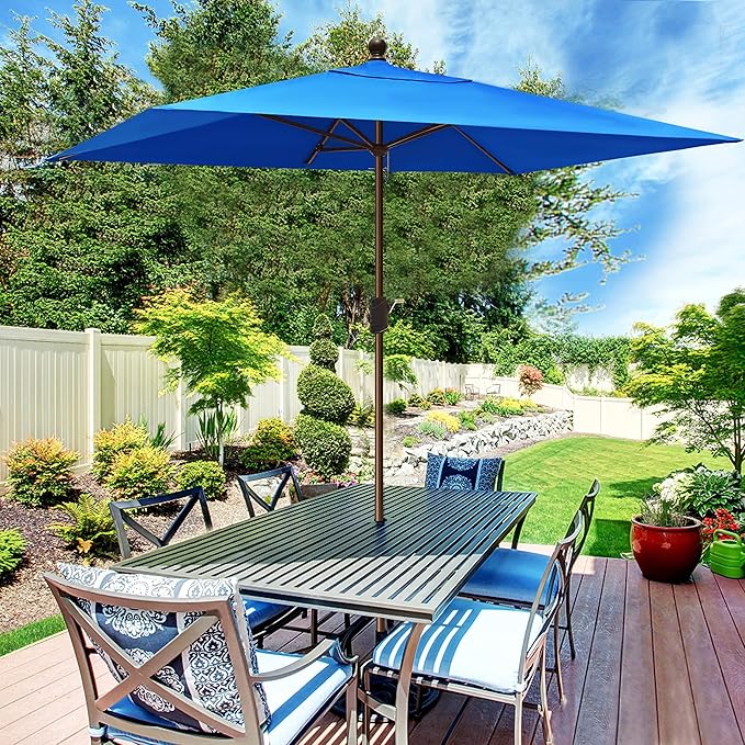 EliteShade USA 10-Year-Non-Fading 6.5x10Ft Rectangular Market Umbrella Patio Umbrella Outdoor Table Umbrella with Ventilation（Royal Blue）