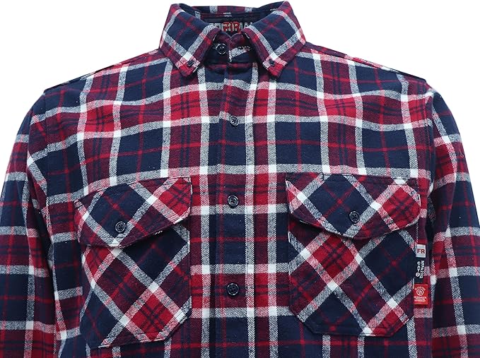 BOCOMAL FR Shirts for Men Welding Shirt Plaid 8.5oz Heavyweight Fire Retardant/Flame Resistant Welding Jacket