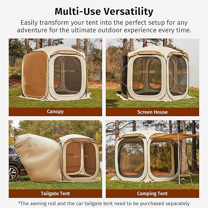 EAST OAK Pop Up Canopy Tent with Mesh Walls | Outdoor Screen House with 4/6 Sunshades | Waterproof Gazebo with Carry Bag | Portable Shelter for Camping, Patio, and Beach | Beige
