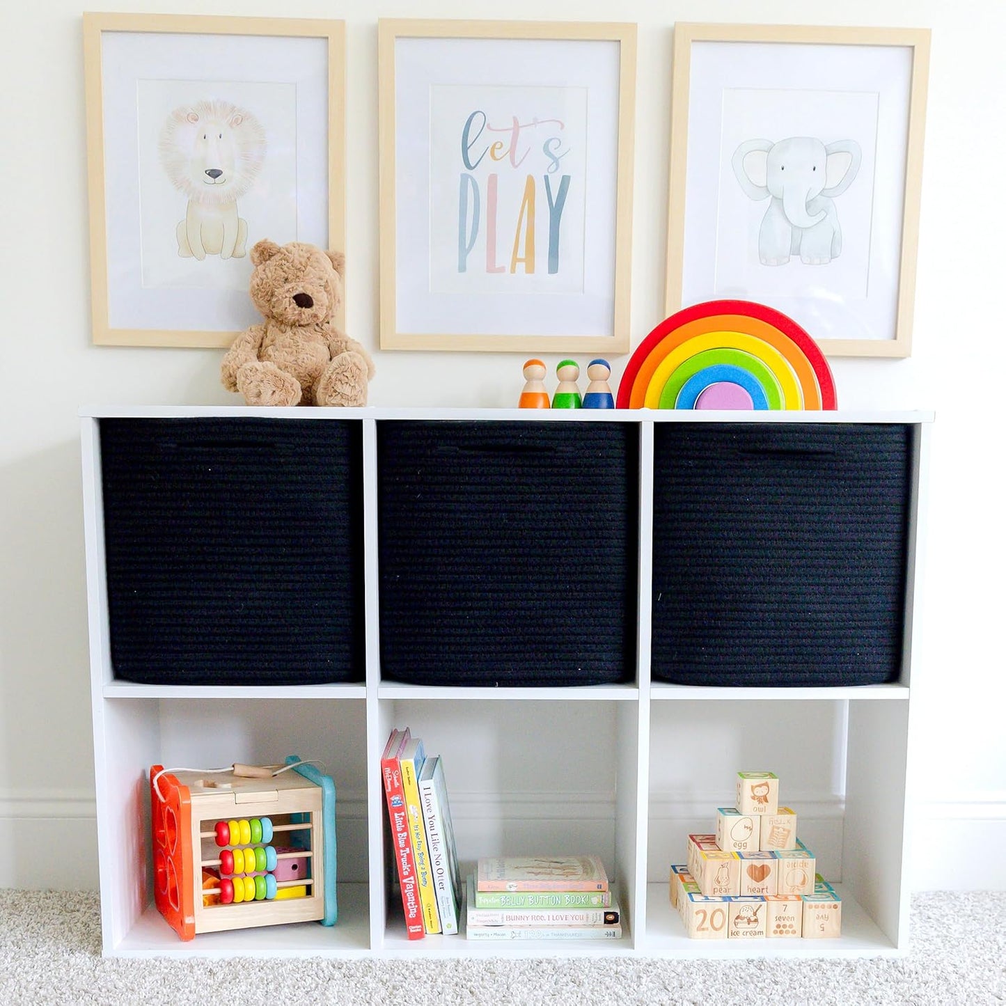 NaturalCozy Storage Cubes 11 Inch Cotton Rope Woven Baskets for Organizing, 3-Pack | Cube Storage Bin | Square Storage Baskets for Shelves Organizer, Classroom, Kids Toy Bins, Closet, Baby Nursery