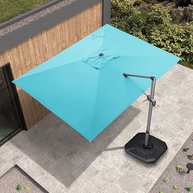 PURPLE LEAF 9' X 11.5' Patio Umbrella with Base Outdoor Cantilever Rectangle Umbrella Offset Umbrella with 360-degree Rotation for Garden Deck Pool Patio, Turquoise Blue