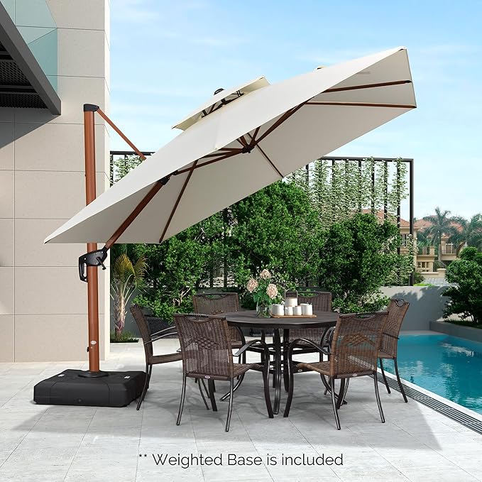 PURPLE LEAF 10ft Patio Umbrella with Base Outdoor Square Umbrellas Large Cantilever Umbrella Windproof Offset Heavy Duty Sun Umbrellas for Garden Deck Pool Patio, Cream