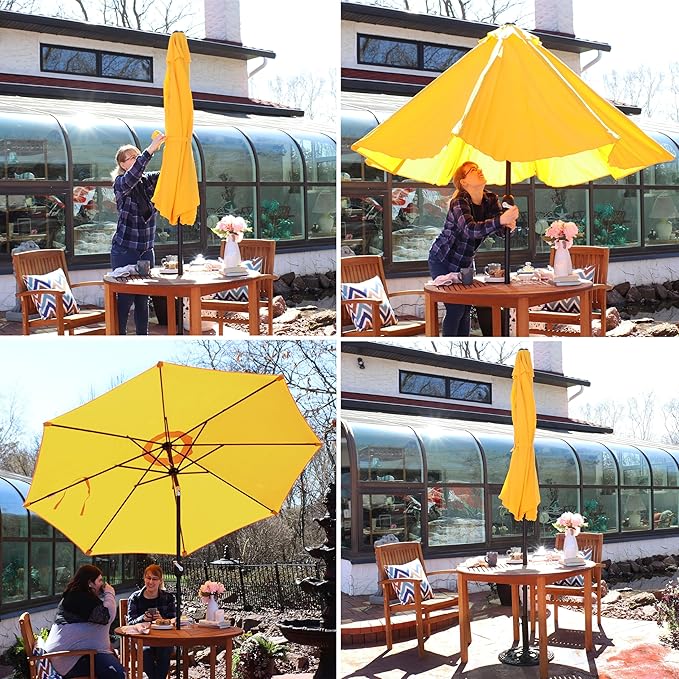 Sunnydaze Outdoor Patio Umbrella - Polyester Table Market Umbrella with Push-Button Tilt and Crank - 8 Sturdy Ribs - Gold - 9ft