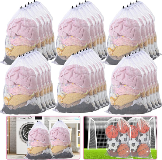 Berlune 30 Pack 24 x 36 Inches Large Mesh Bags for Laundry, Wash bags, Sturdy Mesh Material Closed with Drawstring, Factory, University, Dormitory, Travel and Apartment Dweller (White)