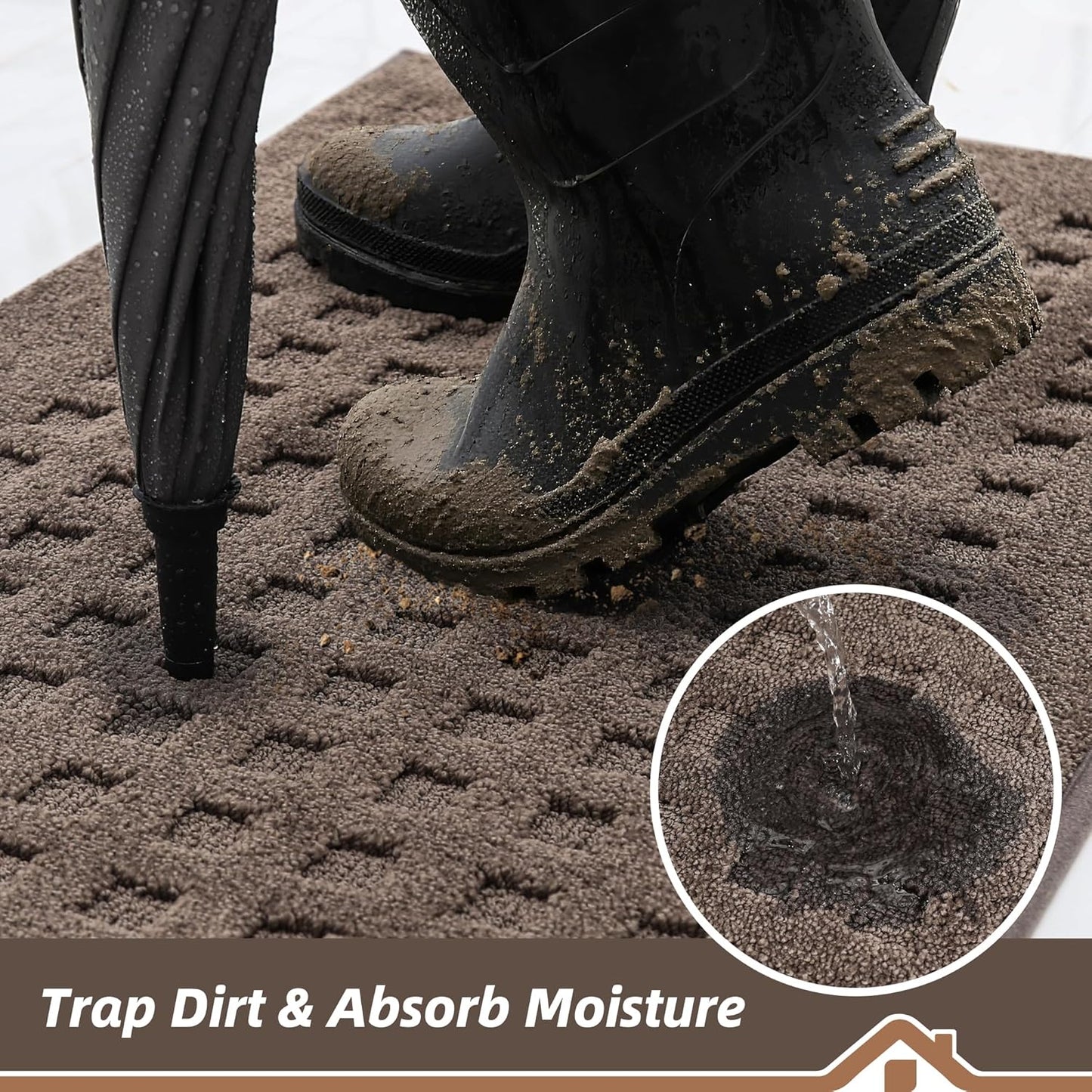 BEQHAUSE Waffle Door Mats Indoor 20"x32", Dog Mat for Muddy Paws Absorbent and Dirt Resist Floor Mats Non-Slip Washable Rugs for Entryway, Welcome Mat for Front Back Door, Muddy Wet Shoes, Brown