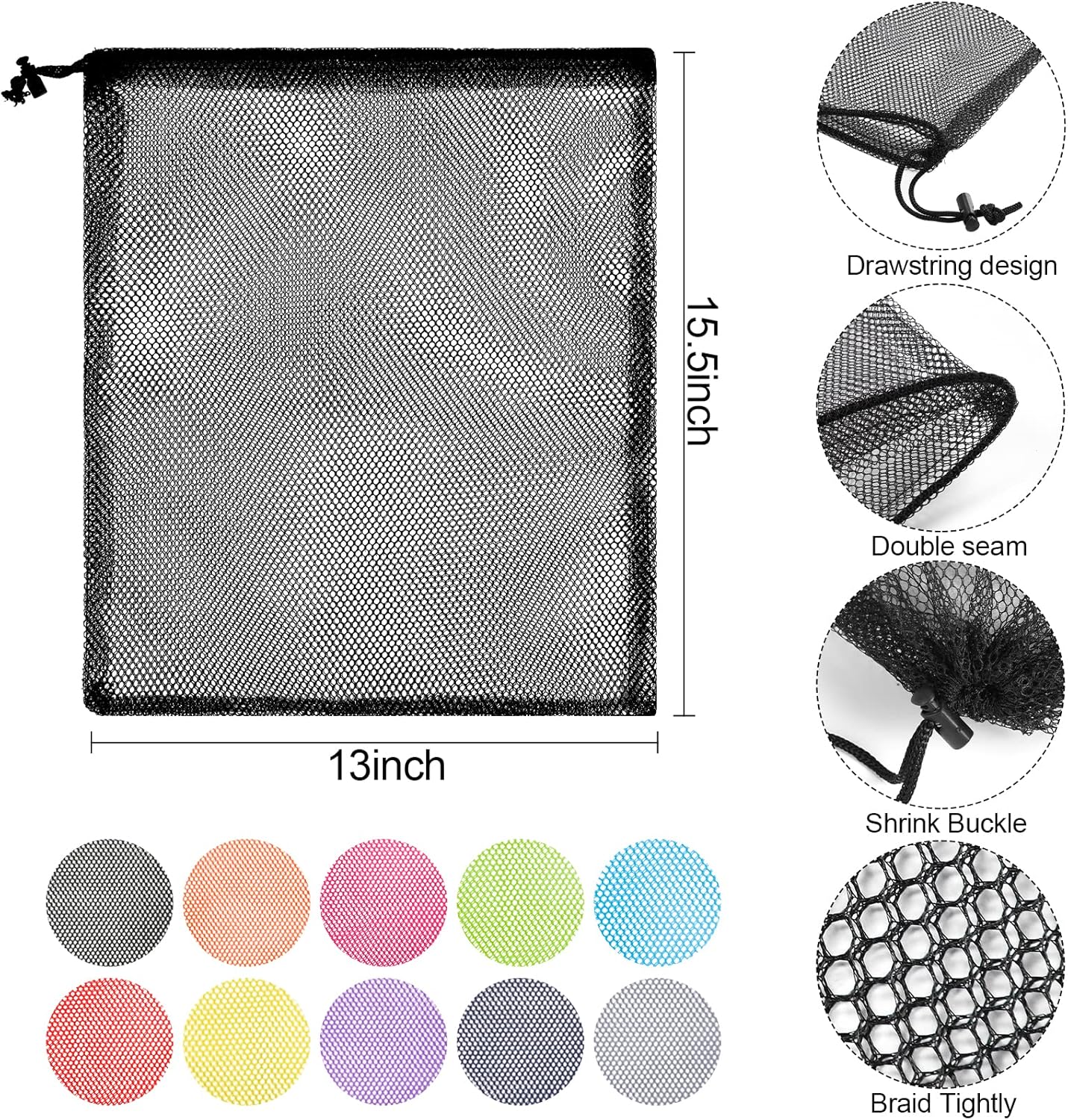 13"X15.5" 100Pcs Mesh Laundry Drawstring Bag Nylon Drawstring Gym Bag with Cord Lock Closure