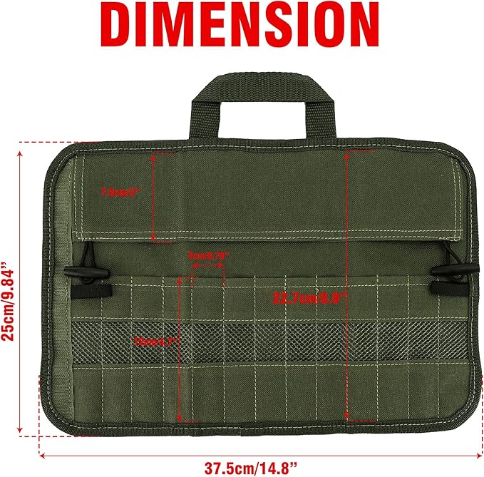 Camping Utensil Roll Bag, Waterproof Chef Knife Cutlery Up Pouch Bag with 13 Slots For Fork, Spoon, Chopstick, Portable Professional Case Hold Storage Kitchen Cooking Set Travel Organizer, Army Green