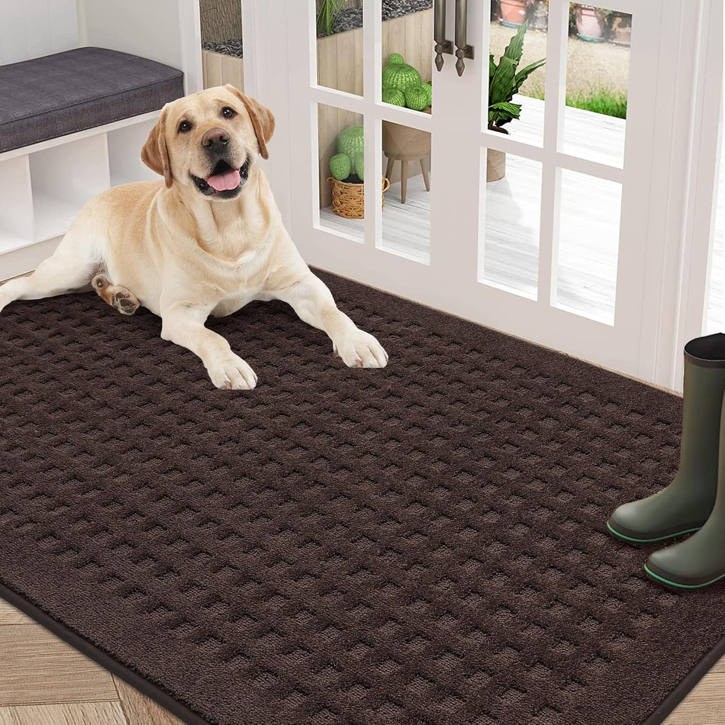 BEQHAUSE Waffle Door Mats Indoor 36"x60", Dog Mat for Muddy Paws Absorbent and Dirt Resist Floor Mats Non-Slip Washable Rugs for Entryway, Welcome Mat for Front Back Door, Muddy Wet Shoes, Dark Brown