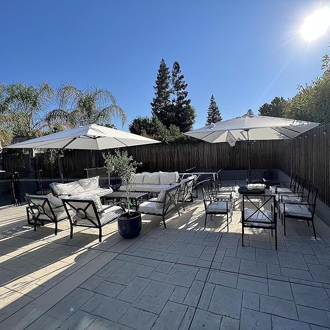 PURPLE LEAF 9' X 11.5' Patio Umbrella with Base Outdoor Cantilever Rectangle Umbrella Offset Umbrella with 360-degree Rotation for Garden Deck Pool Patio White